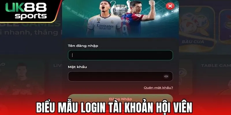Biểu mẫu login tài khoản hội viên